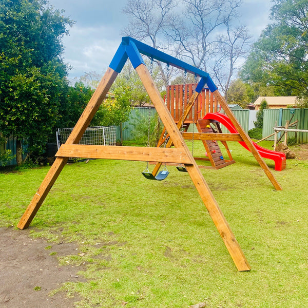 Commercial Double Swing Set with Timber Legs